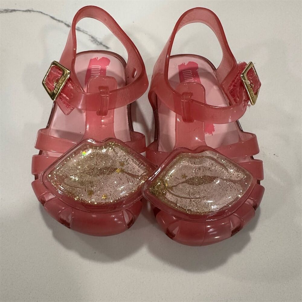 Mini Melissa Girls Pink Glitter Aranha Lip Sandals Size infant 5